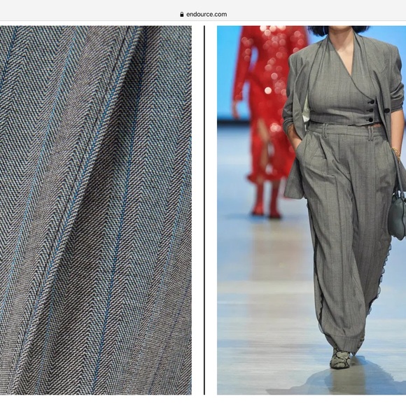 GANNI Grey Herringbone Suiting Relaxed Pleated Pants with lace trim - Picture 4 of 8